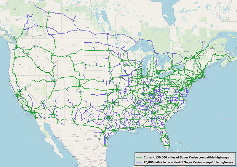 Cadillac Super Cruise availability map