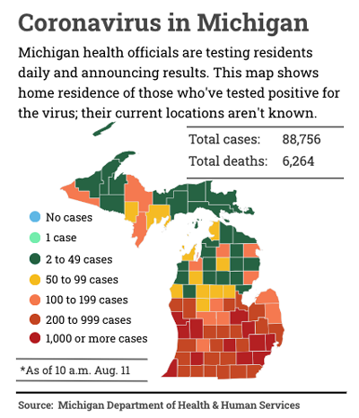 map of Michigan coronavirus cases