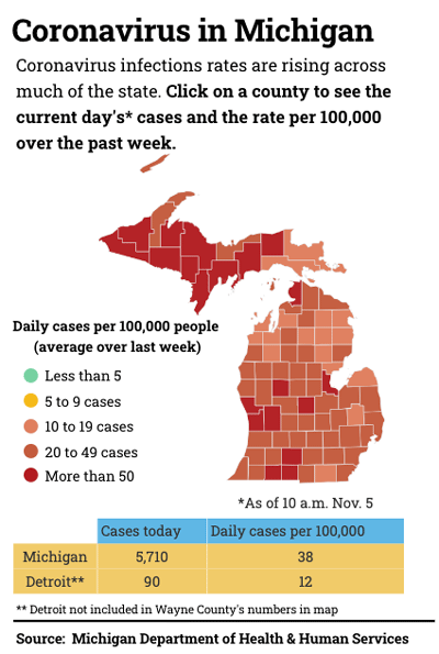 map of coronavirus cases in Michigan by county