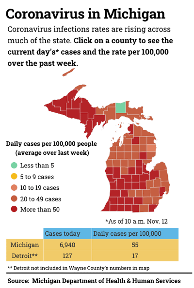 map of Michigan coronavirus cases by county