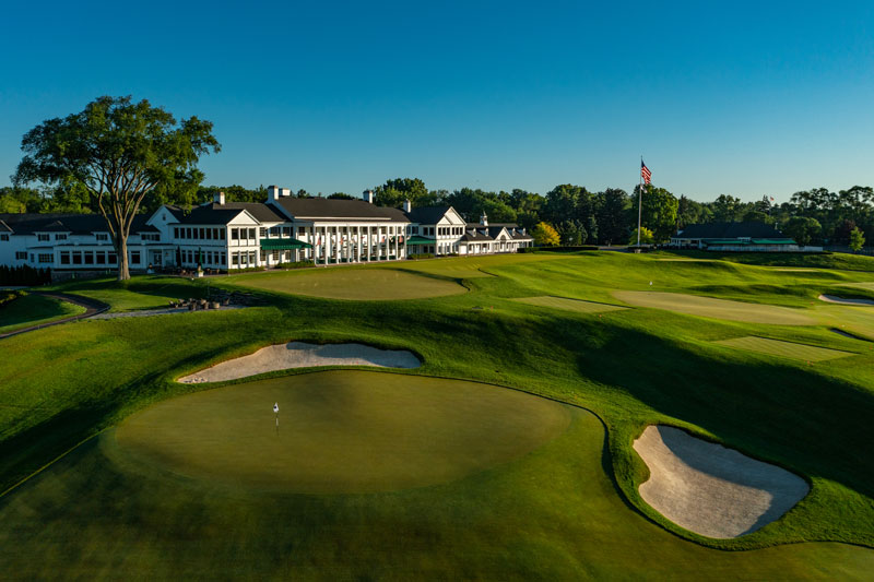 The restored 18th green of Oakland Hills Country Club’s storied South Course.  // Photo by Larry Lambrecht, courtesy of Oakland Hills