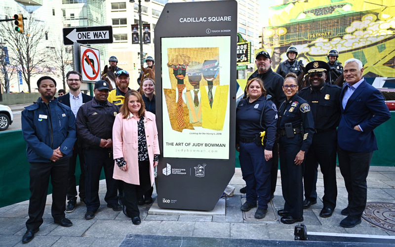 Downtown Detroit’s new wayfinding kiosks are designed to help visitors and residents navigate downtown and surrounding neighborhoods. // Courtesy of DDP