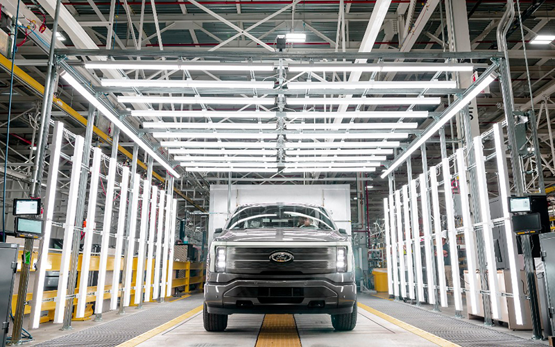 The F-150 Lightning began production today at Ford's Rouge Electric Vehicle Center in Dearborn. // Courtesy of Ford Motor Co.