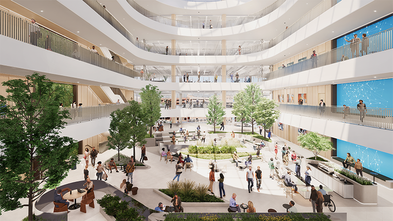 A rendering of the office space atrium. // Courtesy of Pophouse