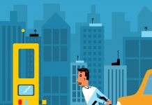 May — June 2022 Commentary a cartoon figure dragging a car by a charging cable just out of reach of a charging station