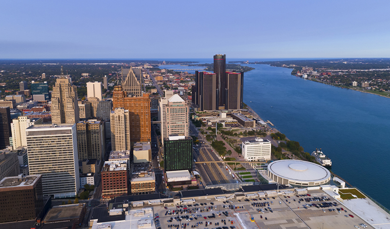 Detroit Aerial Panorama during sunset