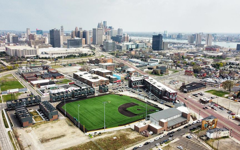 Detroit's Corktown neighborhood is adding 48 deeply affordable residences when the $42 million Left Field development is complete. // Courtesy of The Corner Ballpark