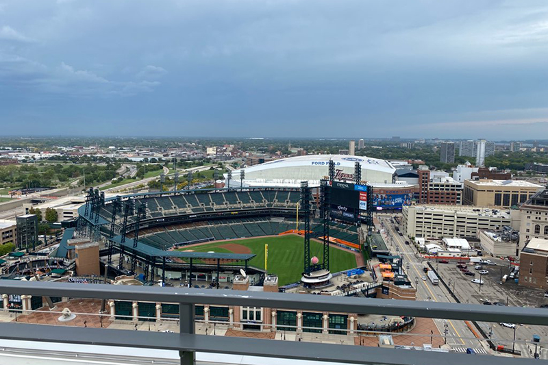 A view of Comerica Park and Ford Field from the 21st floor Detroit's Huntington Tower. // Courtesy of R.J. King