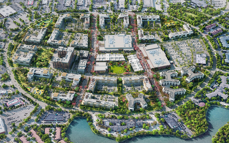 An aerial rendering of Lakeside Mall in Sterling Heights following redevelopment. // Courtesy of the City of Sterling Heights