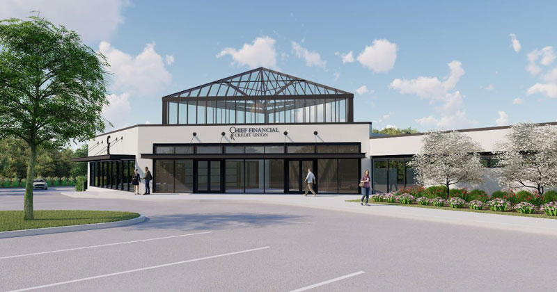 The new Chief Financial Community Center offers event space, public areas, and places for members, the community, and for local organizations to work. // Courtesy of Chief Financial Credit Union