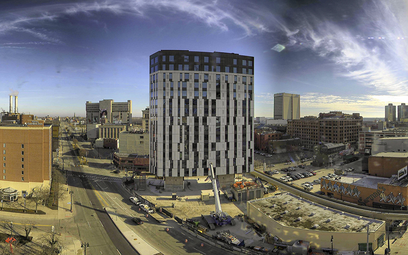 The Exchange Building had its final floorplate lifted recently by LiftBuild from Barton Malow. // Courtesy of LiftBuild