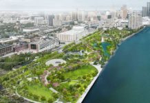 Foundational Support The water feature at Ralph C. Wilson Jr. Centennial Park will be named the Huron-Clinton Metroparks Water Garden. // Courtesy of Detroit Riverfront Conservancy