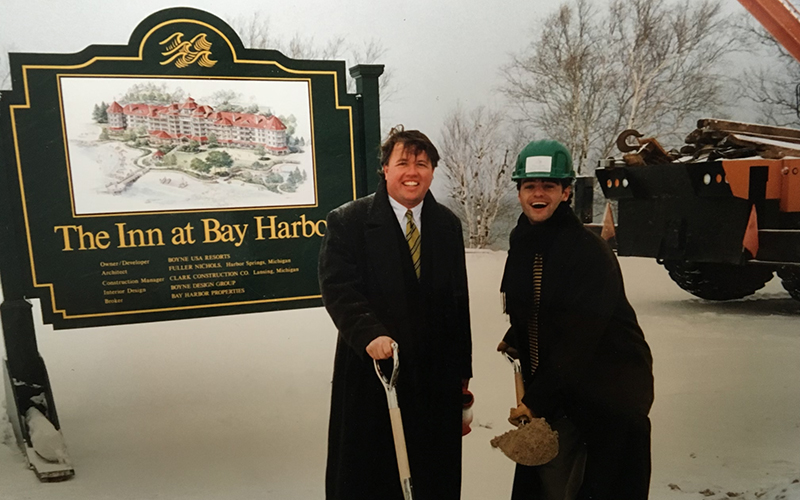 Checking In - Developer Gary Campbell and Stephen Kircher, president and CEO of Boyne Resorts, break ground on The Inn at Bay Harbor. The 116-room hotel opened in 1998. 