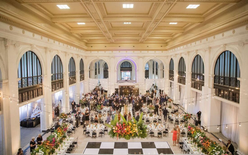 Interior shot of a ballroom in the State Savings Bank